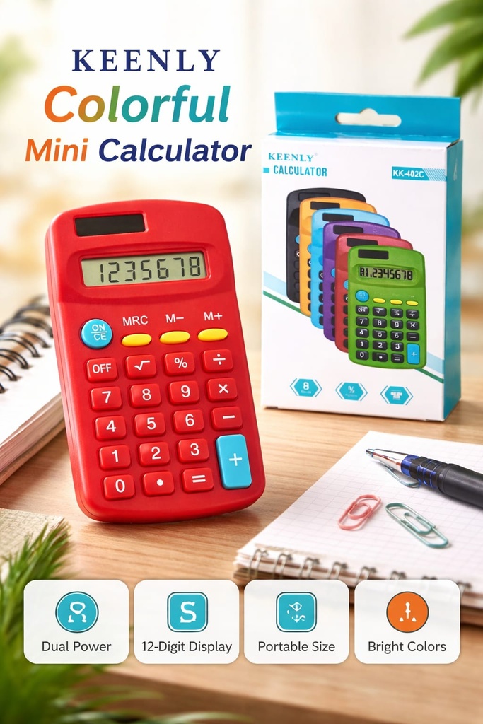Mini Colorful Calculator | 12-Digit Portable Desktop Calculator