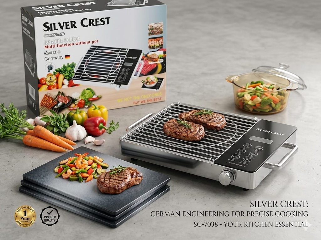 Silver Crest SC-7038 Electric Ceramic Grill | Multifunctional Smokeless Grill | Induction Cooker