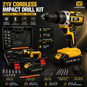 21V Cordless Impact Drill Machine Kit | 2-Speed Electric Power Drill with 25+1 Torque Settings & Accessories